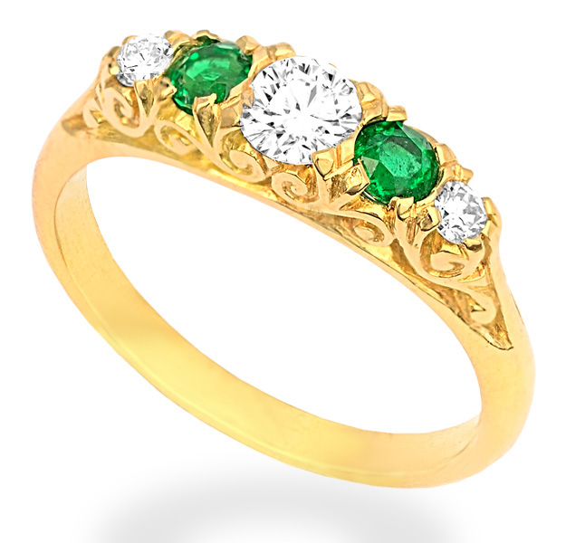 Antique 15ct Gold Emerald Diamond Daisy Ring